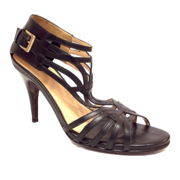 Cole Haan Black Leather Strappy Sandal Heels - Picture 1 of 9